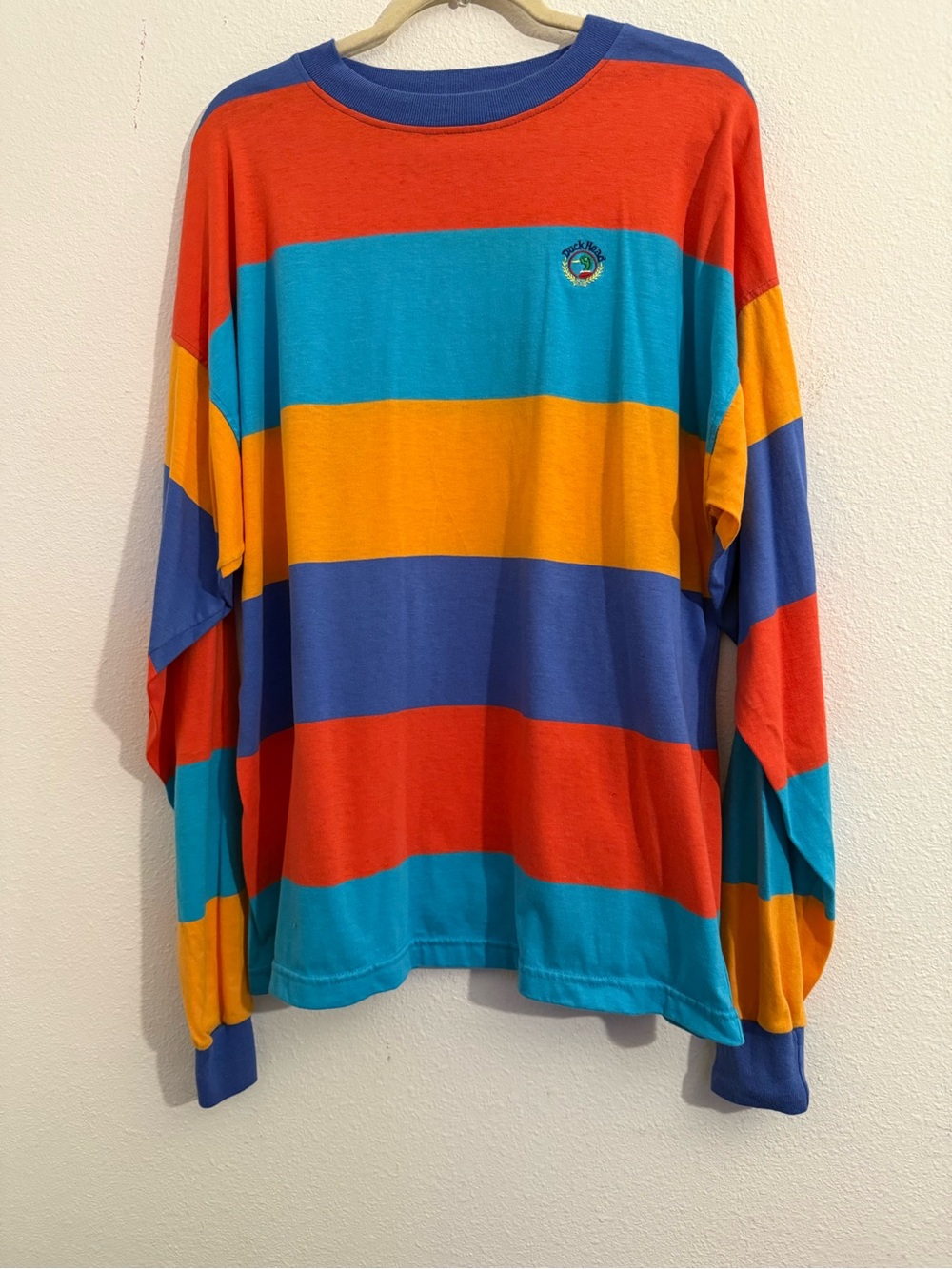 Vintage 90s Duck Head Striped Long Sleeve Shirt USA Made XXL Multi Color 100% Co